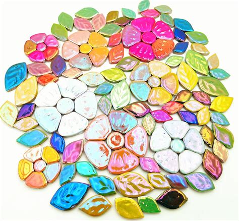 500g 1 1lb Random Color Iridescent Flowers Leaves Ceramic Mosaic