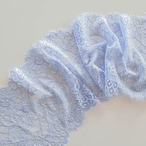 Blue Eyelash Stretch Lace Trim For Sewing Lingerie Scalloped Elastic Lace For Bra Making And