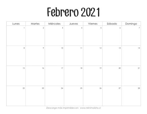 Calendarios 2021 Para Imprimir Minimalista