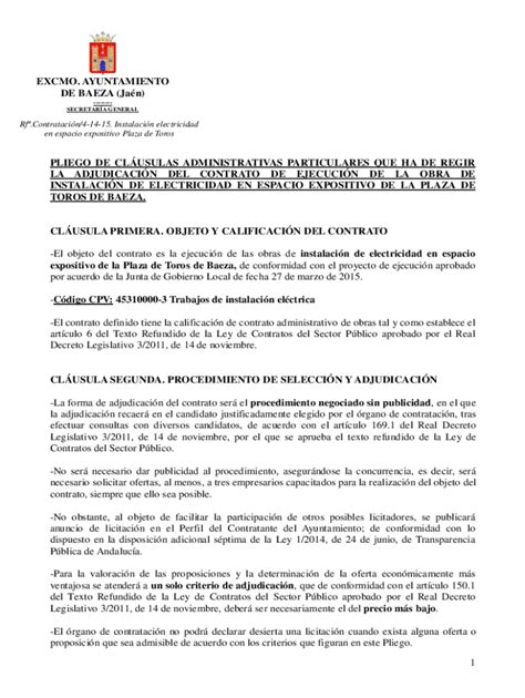 Completable En L Nea Pliego De Clausulas Administrativas Al Final