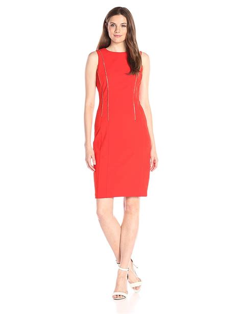 Calvin Klein Women S Sheath With Zipper Detail Fashion Clothes Women Womens Sheath Dress