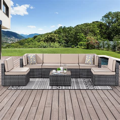 Walsunny Piece Outdoor Patio Sectional Sofa Set Furniture All Weather