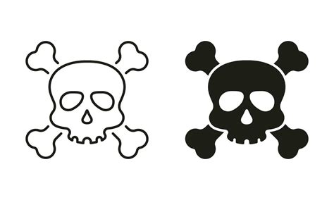 Skull With Crossbones For Celebration Halloween Line And Silhouette