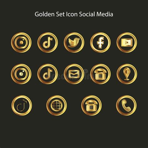 Set Icon Golden Social Media Fotografía editorial Ilustración de