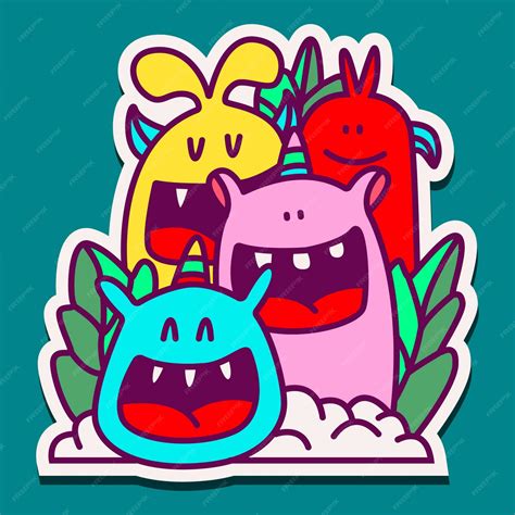 Premium Vector | Cute monster doodle sticker design