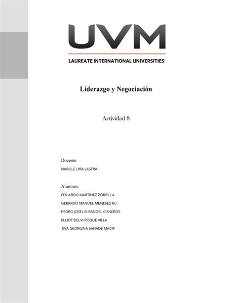 Actividad Liderazgo Y Negociacion Liderazgo Y Negociaci N Uvm