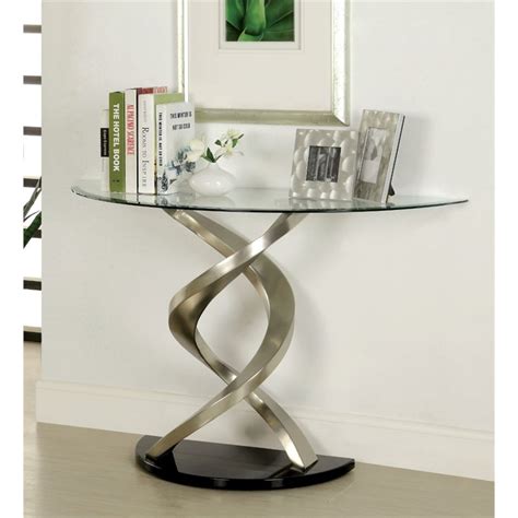 Bowery Hill Glass Top Console Table In Satin Cymax Business