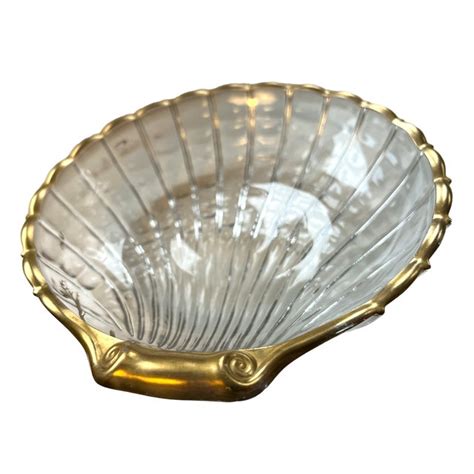 1950s Clear Glass Scalloped Shell Dish Catchall With Gold Gilt Rim Chairish