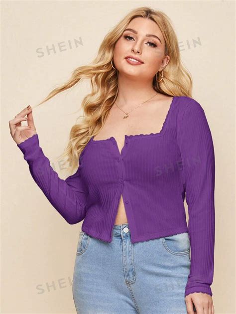 Shein Essnce Plus Button Front Rib Knit Tee Shein Usa