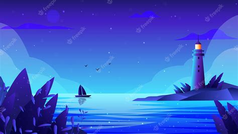 Premium Vector | Lighthouse beautiful nature wallpaper illustration