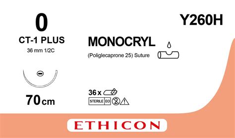 Monocryl suture 0, Y260H, CT-1 70 cm purple - Suture Online