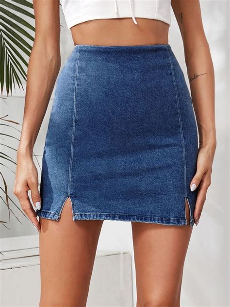 Split Hem Denim Skirt M Blue In 2021 Denim Skirt Denim Skirt Outfits Skirts