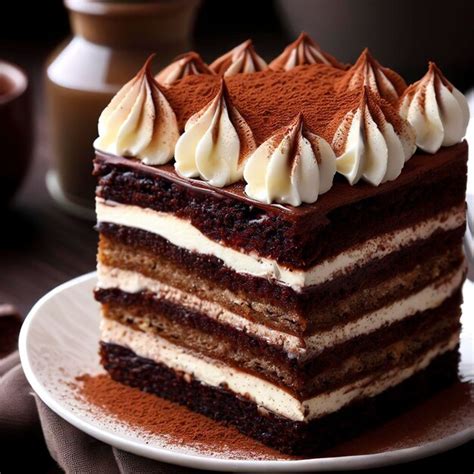 Premium AI Image Layered Chocolate Tiramisu Cake With Mascarpone Cream