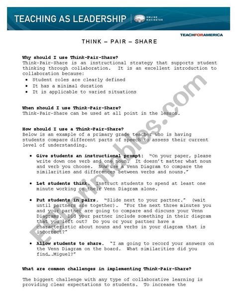 Think Pair Share Activity Worksheet