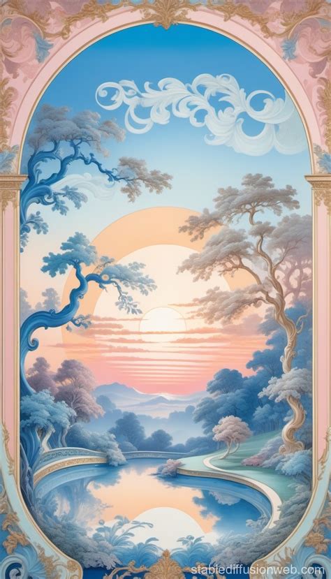 Pastel Sunrise Landscape with Trees | Stable Diffusion Online