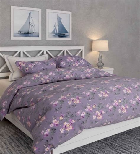 Buy Violet Floral Tc Cotton Double Bedsheet With Pillow