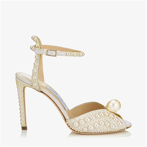 White Satin Sandals With All Over Pearls Sacora Autumn Winter