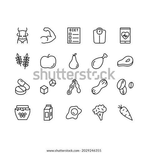 Healthy Eating Flat Line Icons Set Stock Vector Royalty Free