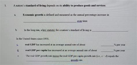 Solved A Nation S Standard Of Living Depends On Its Ability Chegg