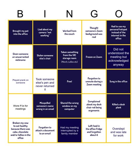 Never Have I Ever Bingo Card