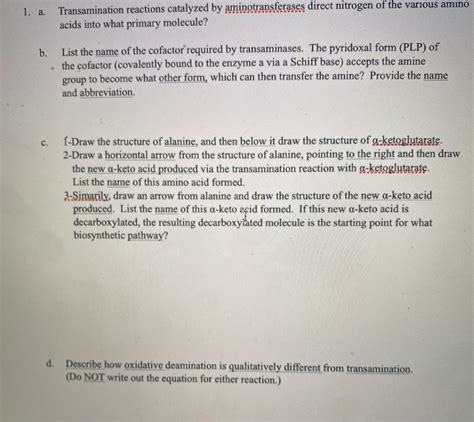 Solved A Transamination Reactions Catalyzed By Chegg