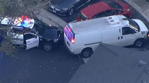 Police Chase Suspect Rams Cop Car With Stolen Van Repeatedly Youtube