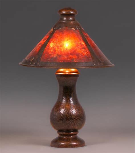 Large Benedict Studios Hammered Copper Mica Lamp C1910 Barnebys