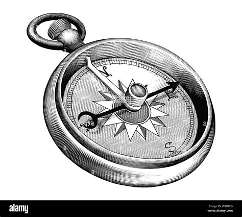 Antique Engraving Illustration Of Compass Black And White Clip Art