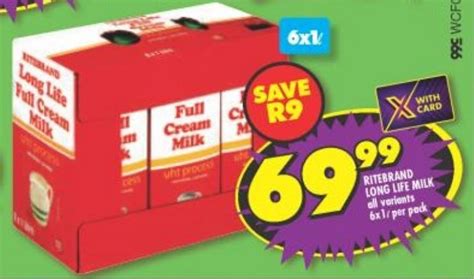 Ritebrand Long Life Full Cream Milk All Variants X L Per Pack Offer