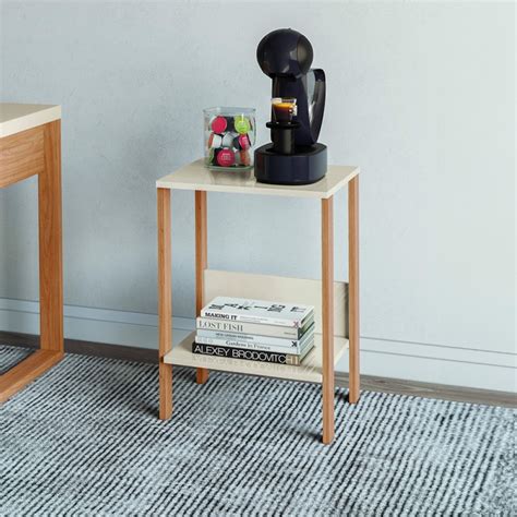 Mesa De Canto Industrial - Mesa de Canto Industrial Off White/Freijó - Dalla Costa