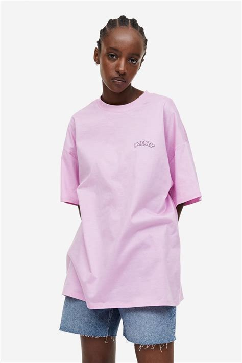 Oversized Printed T Shirt Round Neck Short Sleeve Light Pink