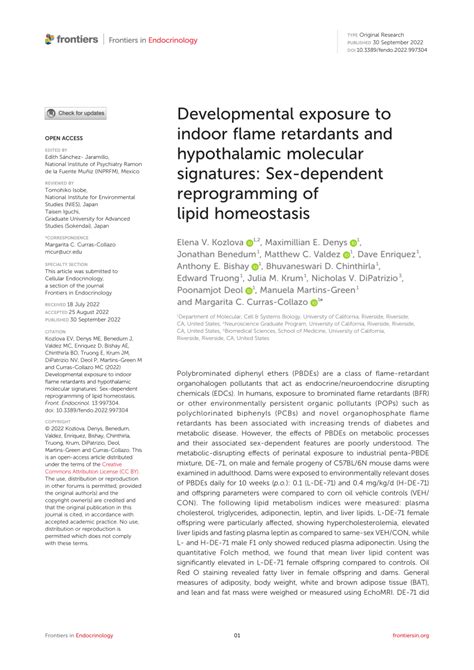 Pdf Developmental Exposure To Indoor Flame Retardants And