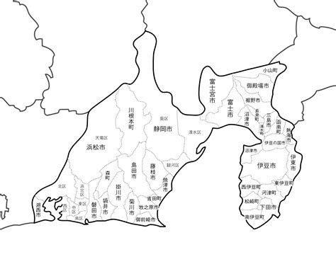 静岡県の白地図イラスト無料素材集 県庁所在地・市区町村名あり