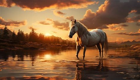 White horse during sunset HD wallpaper 4K free download for Desktop laptop Phone en 2024