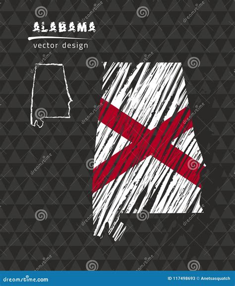 Alabama National Vector Map With Sketch Chalk Flag Sketch Chalk Hand