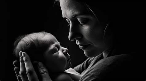 Una madre sostiene a su bebé recién nacido en blanco y negro. | Foto