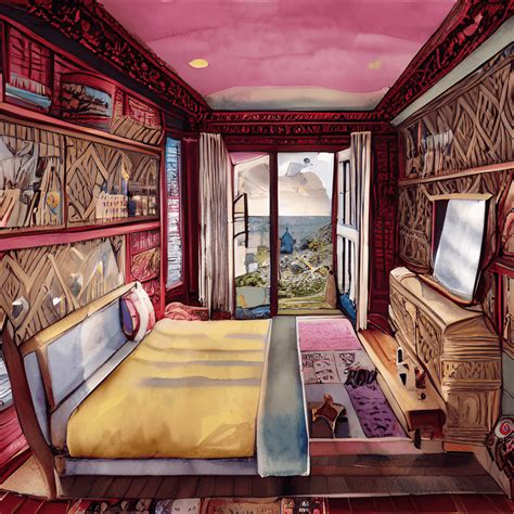 Watercolour Of A View From Inside A Bedroom Cartoon Style Intricate Details · Creative Fabrica