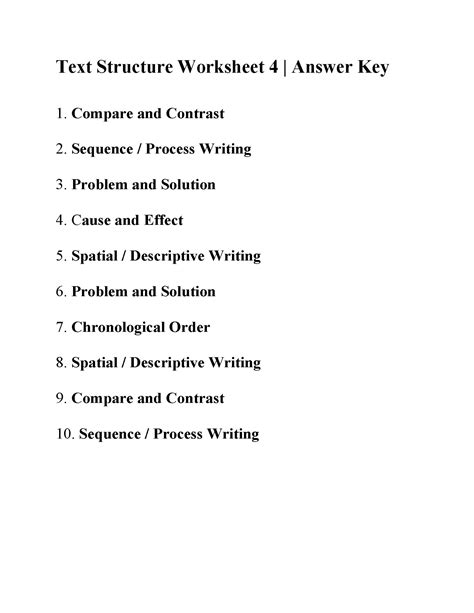 Identifying Text Structure Worksheets