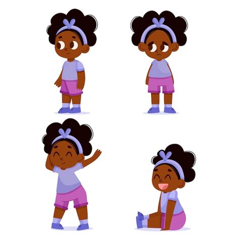 Free Vector Flat Hand Drawn Black Girl In Different Poses Collection