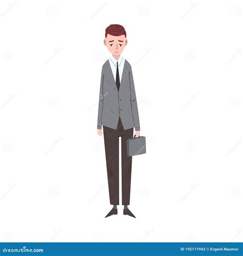 Sad Businessman Standing With Briefcase Depressed Unhappy Male Office