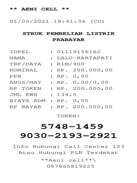 Detail Contoh Struk Token Listrik Koleksi Nomer 4