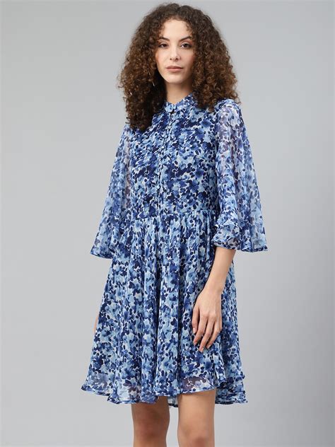 Buy Femella Women Blue Floral Printed A Line Dress Dresses For Women 13533424 Myntra