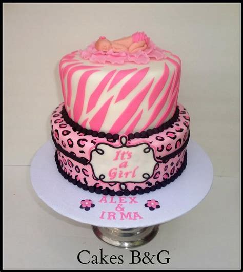 Pink Zebra and Leopard Baby Shower Cake - Decorated Cake - CakesDecor