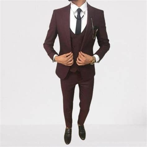 Men Wedding 3 Suit Slim Fit 3 Piece Suit Burgundy 3 Piece Etsy