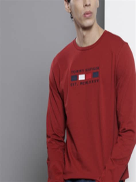 Buy Tommy Hilfiger Men Red Brand Logo Embroidered Organic Cotton T