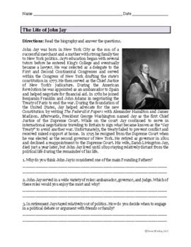 The Life Of John Jay Biography Worksheet By Toolsteachhq By Jared Dees