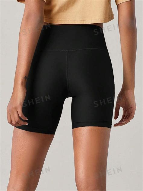 SHEIN BASICS Shorts Biker Unicolor De Cintura Ancha Moda De Mujer