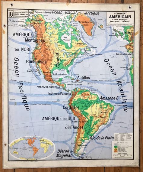 Continente Americano F Sico Mapa De La Vieja Escuela Etsy Espa A