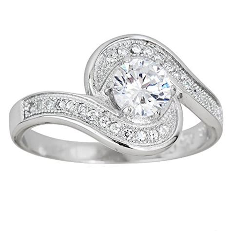 Decadence Sterling Silver Round Cut Cubic Zirconia Engagement Ring