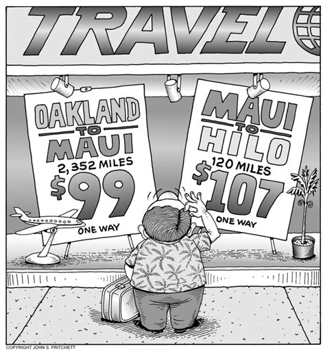 Hawaii travel cartoon, air fare satire, Oakland to Maui cheaper than ...